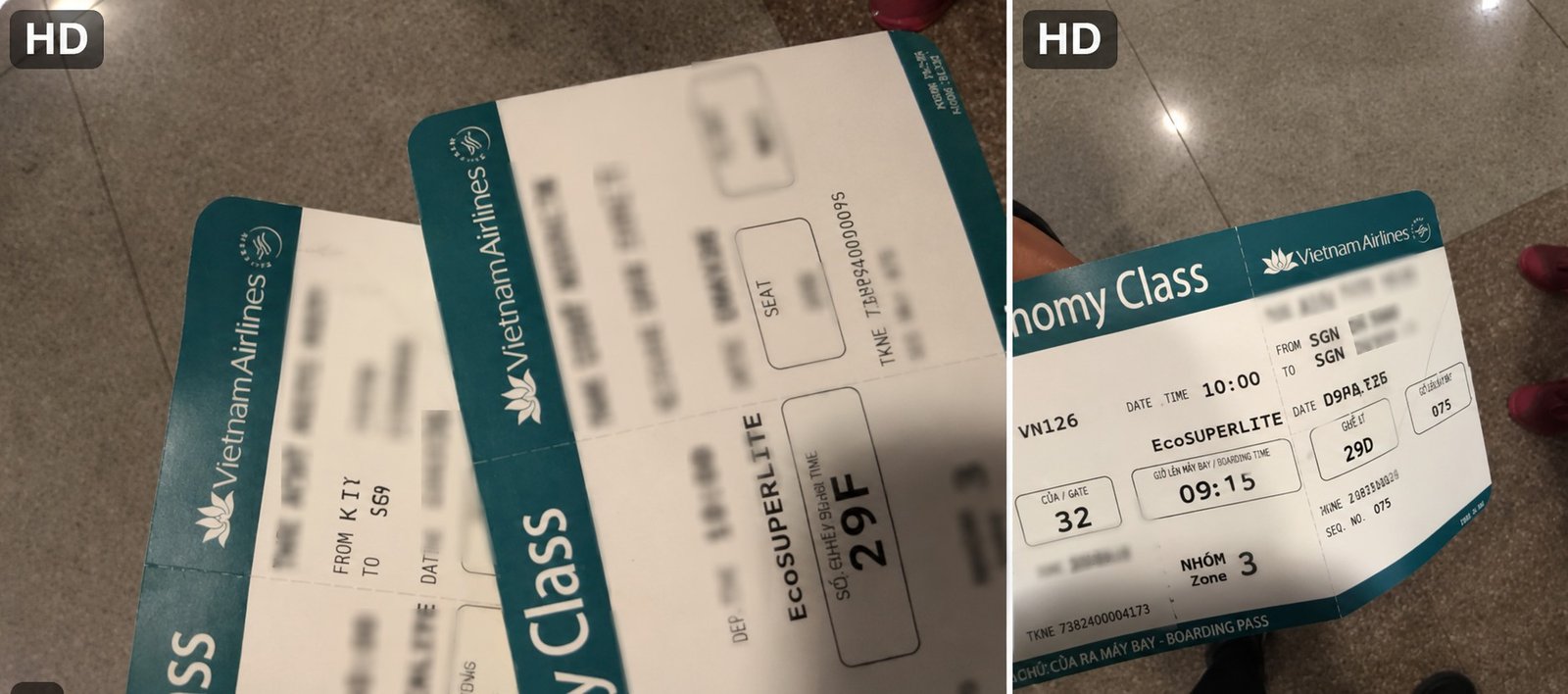 Flight information checked during the family's airport arrival assistance in Vietnam